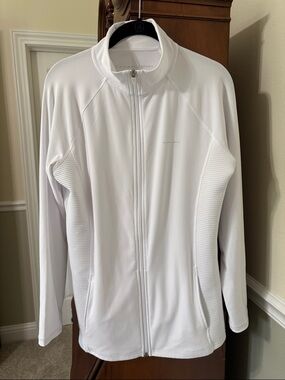 *Tahari Sport White Full-Zip Performance Warm-Up Jacket Mock Neck Long Sleeves